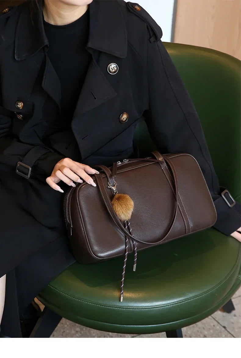 Sacs à bandoulière en cuir véritable de vache pour femmes, sacs à main de luxe de styliste de mode pour dames, sac à main rétro en cuir de vache Boston pour les déplacements