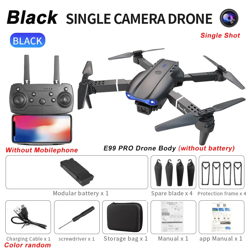 Drone RC E99Pro 4K avec caméra HD grand angle 2024 P, hélicoptère pliable, WIFI FPV, jouet cadeau recommandé, 1080