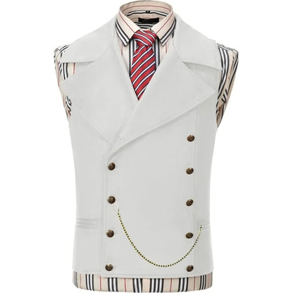 Gilet de cowboy en daim pour hommes | Gilet croisé en similicuir avec grand revers pour un style occidental/décontracté et des surpiqûres ornementales