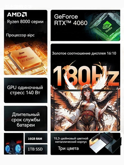 MECHREVO 15PRO PC Portable Gamer Processeur AMD Ryzen 7 8745H Carte Graphique NVIDIA GeForce RTX4060 16Go de Mémoire SSD 1024Go pour Gamers