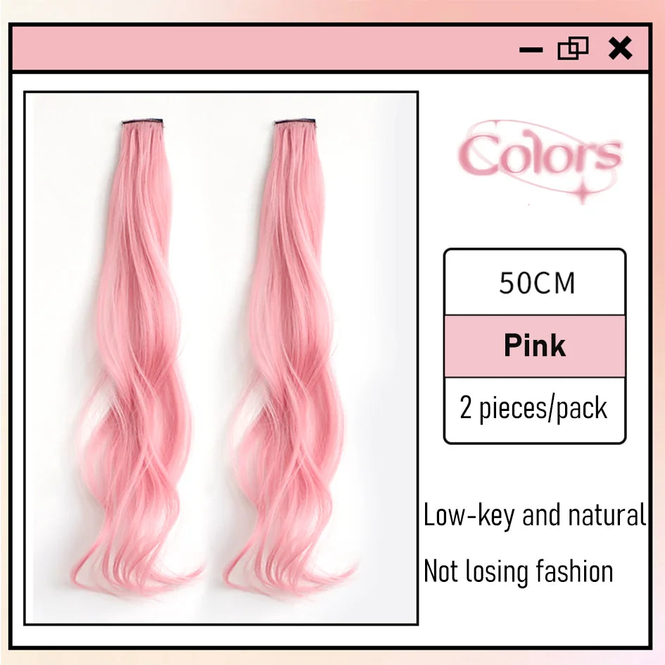 Extensions de cheveux bouclés colorés synthétiques 2 pièces/ensemble 50cm/60cm, ondulation d'eau rose/bleu/violet, perruque Halloween/Noël