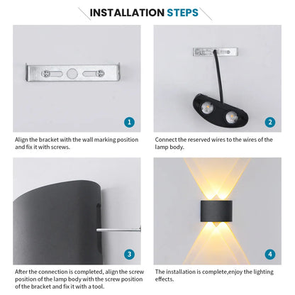 Mur LED lumière extérieure intérieure 2W 4W 6W 8W 10W AC85-265V haut vers le bas blanc noir lumière moderne pour maison jardin chambre couloir