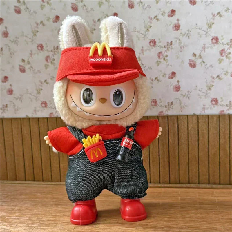 Tenue de travail Vêtements pour poupée Labubu Mode Café Fast-food Frites Hamburgers Tenue Vêtements Accessoires Cosplay