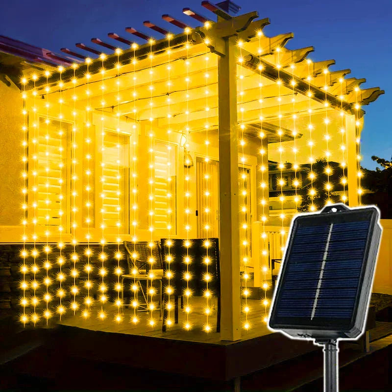 Rideau lumineux solaire 600/300/200/100LED, guirlande lumineuse féerique d'extérieur, décorations de noël et de mariage, décoration de jardin