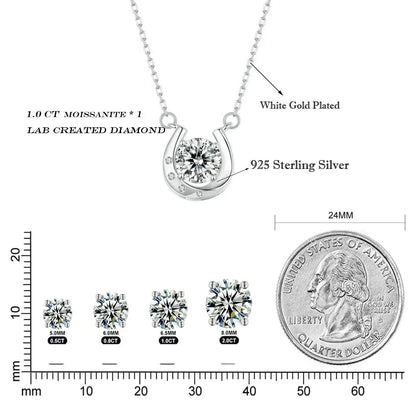 Lucky Charm - Sterling Silver Horseshoe Necklace With Sparkling Moissanite