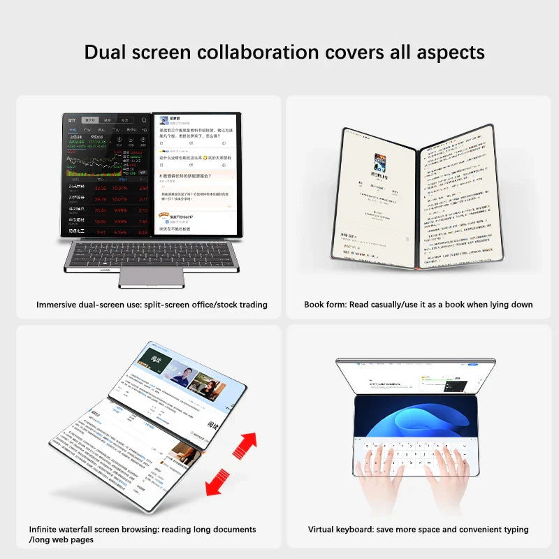 New Dual Screen Laptop Intel i3 1215U N100 Dual 10.95 Inch IPS Touch Screen Windows 11 Office Computer Tablet Notebook WiFi 6