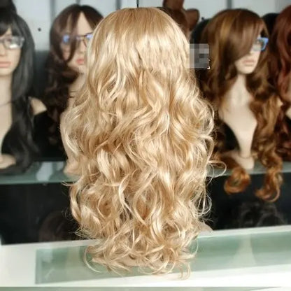Longue perruque ondulée synthétique dorée, résistante à la chaleur, pour cosplay, pour femme, blonde mixte, idéale pour les fêtes.
