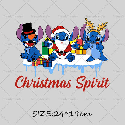 Autocollants thermocollants de Noël Lilo et Stitch pour vêtements, impressions thermiques, décalcomanies pour T-shirts