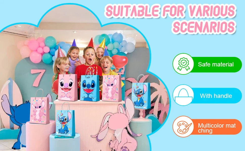 Sacs cadeaux de fête Stitch - 16 sacs à friandises Stitch/sacs à surprises Stitch/sacs à goodies Stitch pour les décorations de fête Stitch