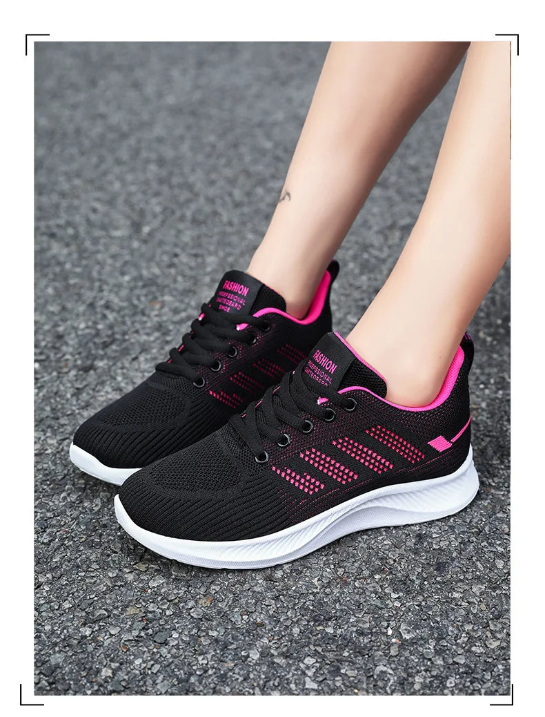 Oulylan Summer Soft Sole Running Shoes Ladies Casual Solid Color Antislip Footwear Outdoor Lace Up Mesh Breathable Sneakers
