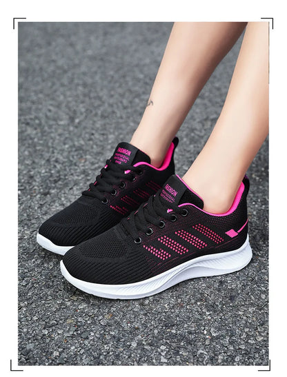 Oulylan Summer Soft Sole Running Shoes Ladies Casual Solid Color Antislip Footwear Outdoor Lace Up Mesh Breathable Sneakers
