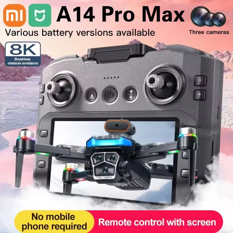 Xiaomi A14 MAX Drone sans brosse 8K trois caméra HD télécommande avec écran flux optique Intelligent pliable quadrirotor