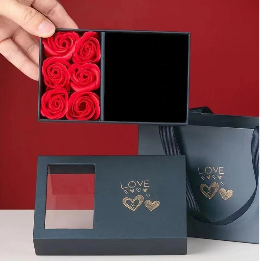 Boîte à bijoux Rose, boîte à bagues à Six fleurs, cadeau de saint-valentin, boîte d'emballage de bijoux, pendentif, collier, cadeaux d'anniversaire pour femme et maman