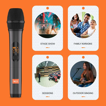 Microphone Wireless M23 UHF 2 Channel Karaoke System Built-in Lithium Battery Cordless Handheld Mic For Church Party Speaker