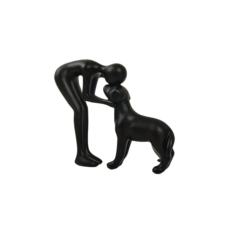 Une statue de chien noir et de propriétaire élégante et simple, un cadeau chaleureux pour les amoureux des animaux de compagnie et une décoration de table pour la maison qui n'est pas facile à casser