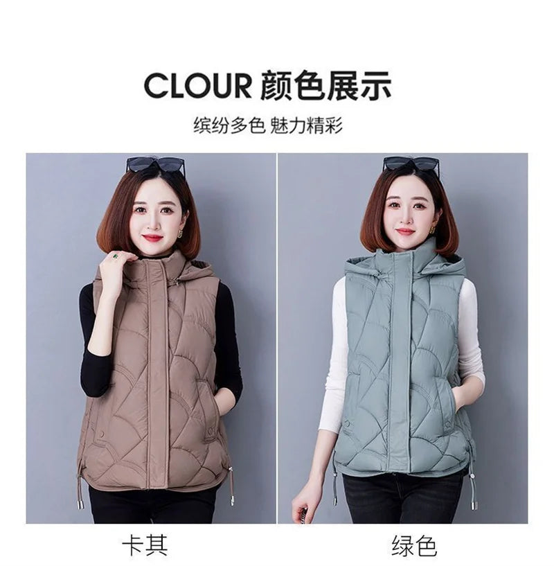 Doudoune Sans Manches en Coton Femme Automne Et Hiver 2025 Nouvelle Mode Vêtement d'Extérieur Doux Mince Gilet Manteau Femme Contraste de Couleurs