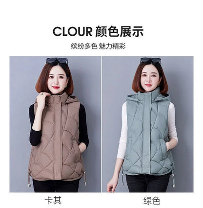 Doudoune Sans Manches en Coton Femme Automne Et Hiver 2025 Nouvelle Mode Vêtement d'Extérieur Doux Mince Gilet Manteau Femme Contraste de Couleurs