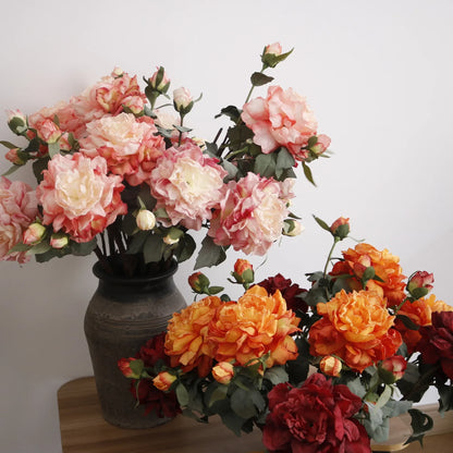 Grand Bouquet de pivoines blanches haut de gamme, fleurs artificielles pour décoration de mariage, de maison, fausses fleurs pour le nouvel an, décorations d'automne