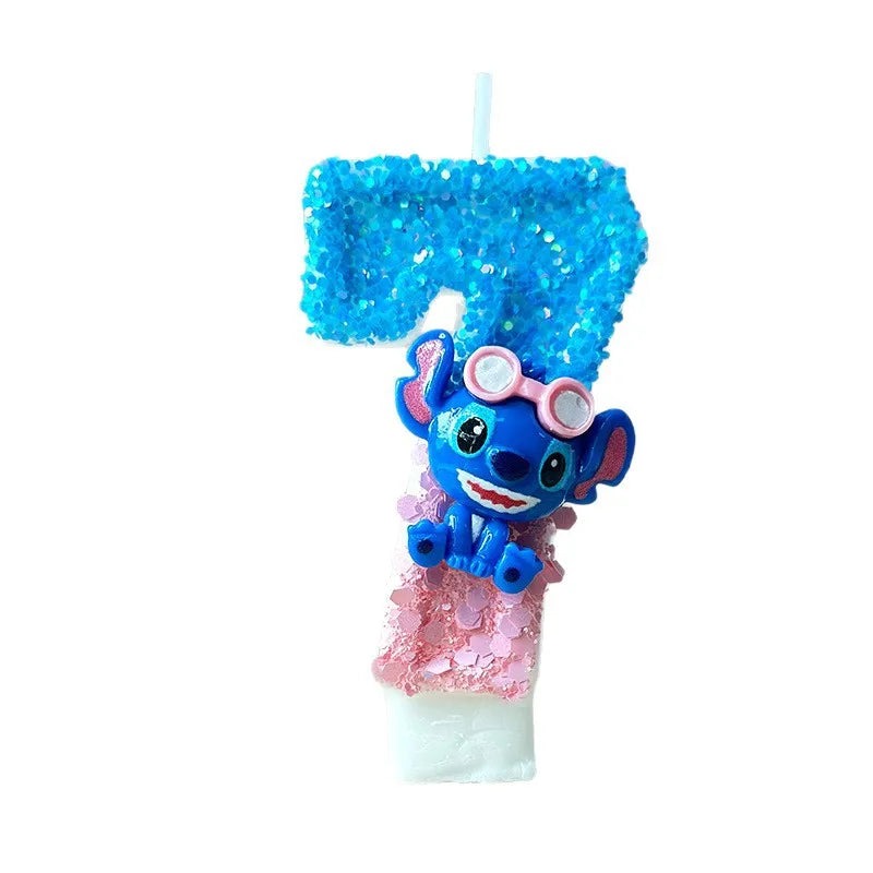 2025 Stitch Anime 0-9 Number Candle Cute 3D Page Cartoon Character Children Party Cake Plug-in Birthday Cake Decoration Gift