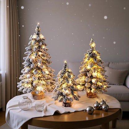 Arbre de Noël nordique de 45/60 cm, ornement d'arbre flocon de neige exquis, arbre floqué lumineux, accessoires de décoration pour le Nouvel An et les fêtes de Noël