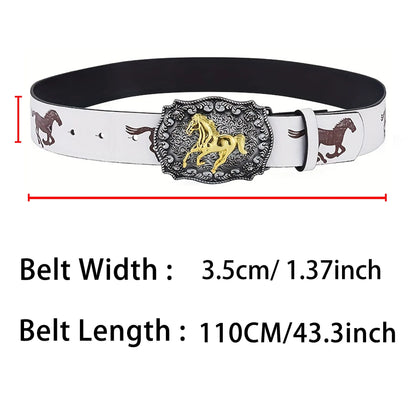 Ceinture de Cowboy pour femmes, ceinture à tête de cheval au galop Cool, ceinture imprimée de Style technique Y2K à la mode pour hommes