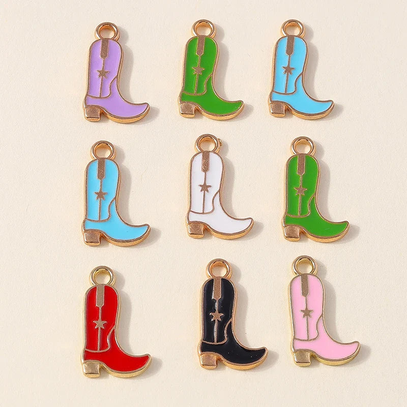Leslie 10 pièces jolies filles bottes de cowboy et chapeau breloques pendentifs pour la fabrication de bijoux collier boucles d'oreilles bricolage Cowgirl chapeau charme cadeaux