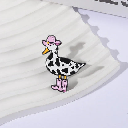 Broches Émaillées Originales Vache de Lait Mignonne Drôle et Canard, Broches Créatives de Canard Cow-boy Occidental, Badge de Revers pour Vêtements, Bijoux de Cosplay, Cadeaux pour Amis