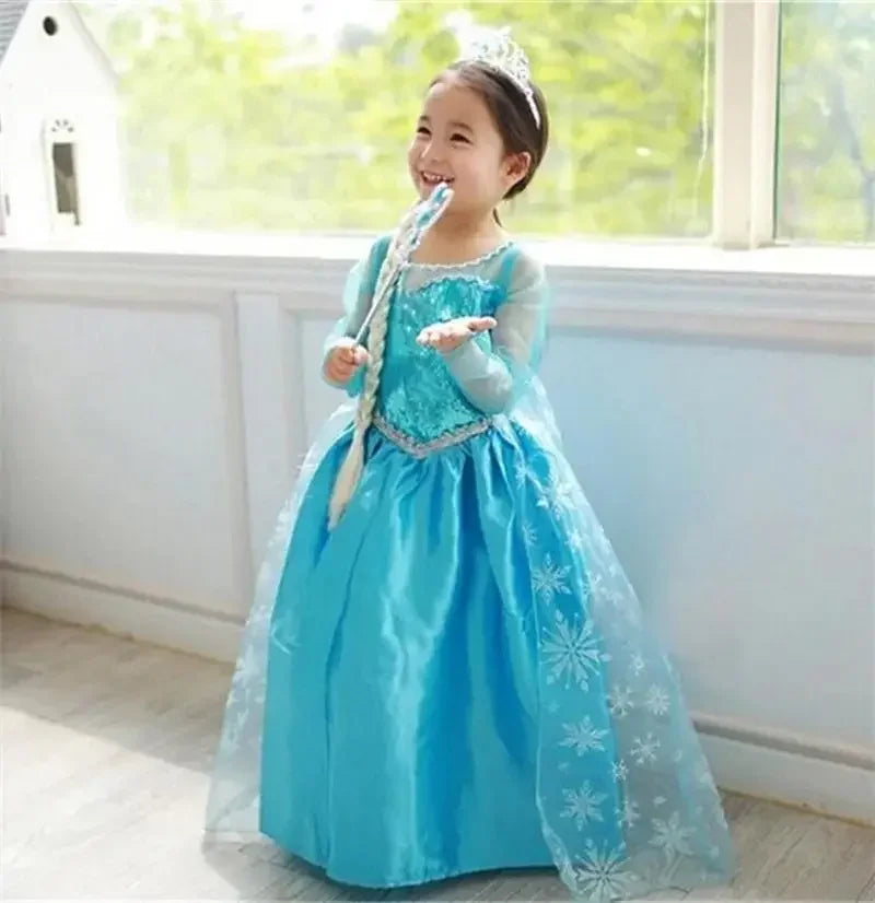 Déguisement Elsa Reine des Neiges pour Filles 2025 Nouveau Cosplay Carnaval Fête Robe de Soirée 3-10 Ans Enfants Anniversaire Bal de Promo Robe d'Été Vestidos