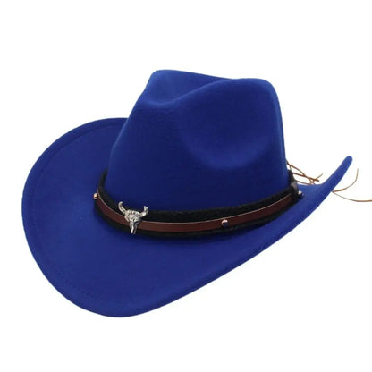 Western Cowboy Hat Jazz Knight Hats For Men Ethnic Style Felt Hats With Bull Shaped Decor Grassland Country Hat Sombrero