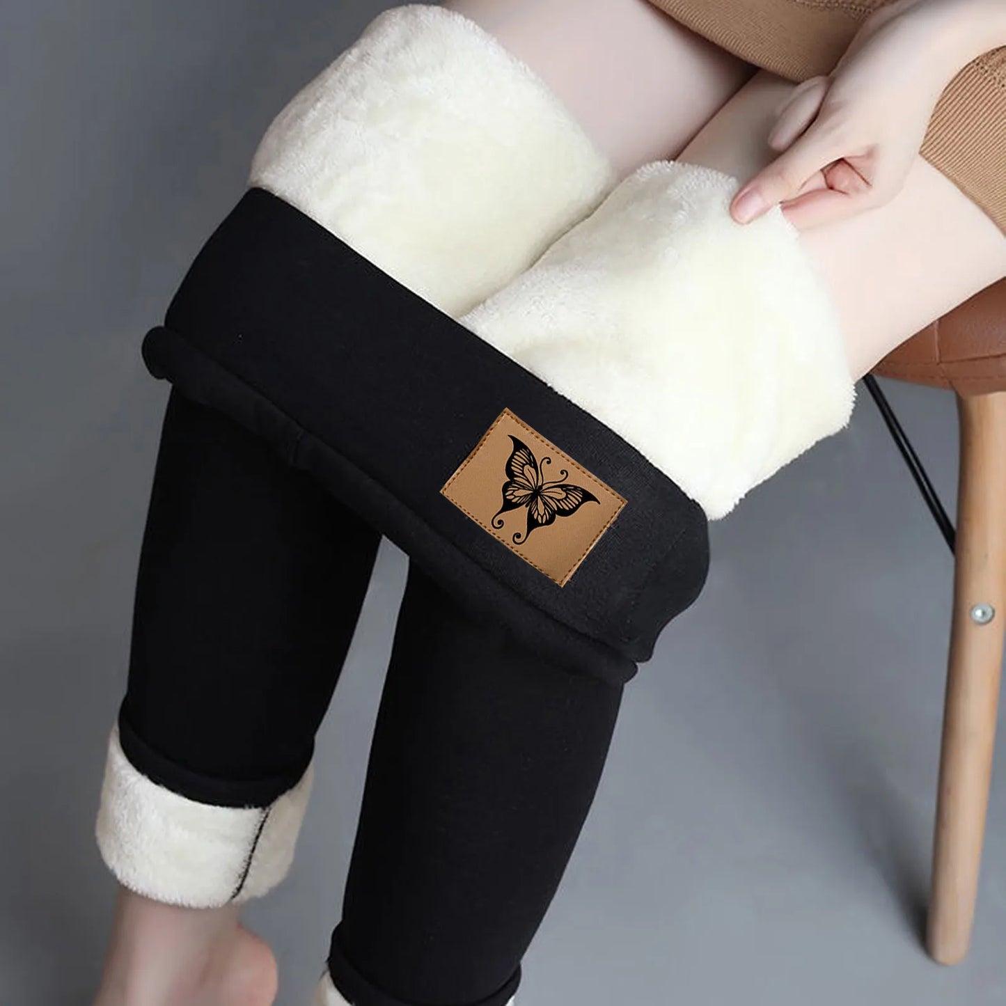 Leggings d'hiver doublés de velours pour femmes, pantalons chauds, taille haute, monochromatique, confortable, extensible, thermique, grande taille, sourire