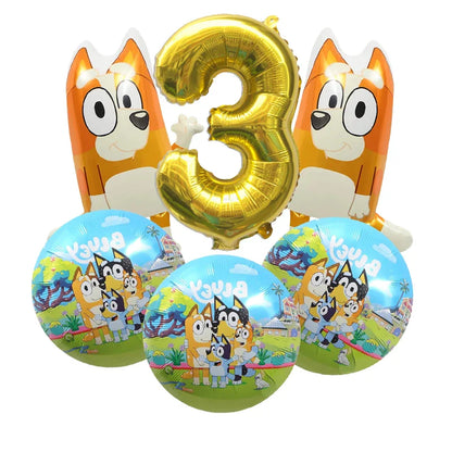 Bluey – vaisselle de fête d'anniversaire de noël, bannière jetable, garniture de gâteau, drapeau suspendu, ballons avec chiffres bleus, décoration d'anniversaire