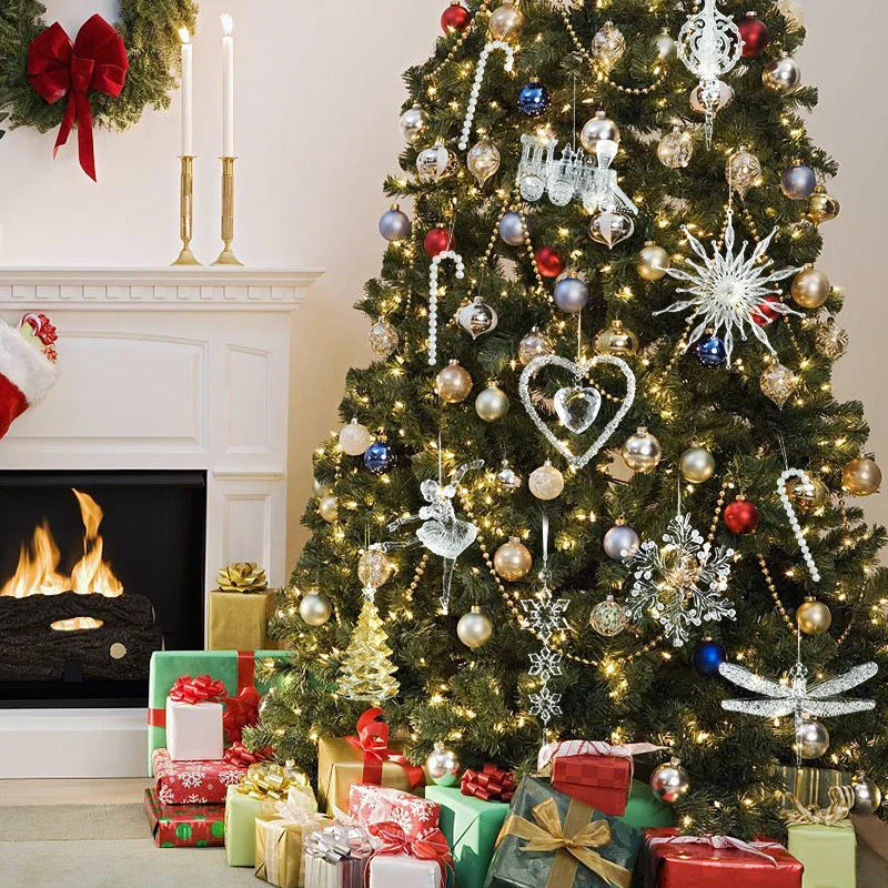 Arbre de noël Transparent flocon de neige suspendus ornements pendentif acrylique 2025 décoration de noël pour la maison cadeaux Navidad nouvel an 2026