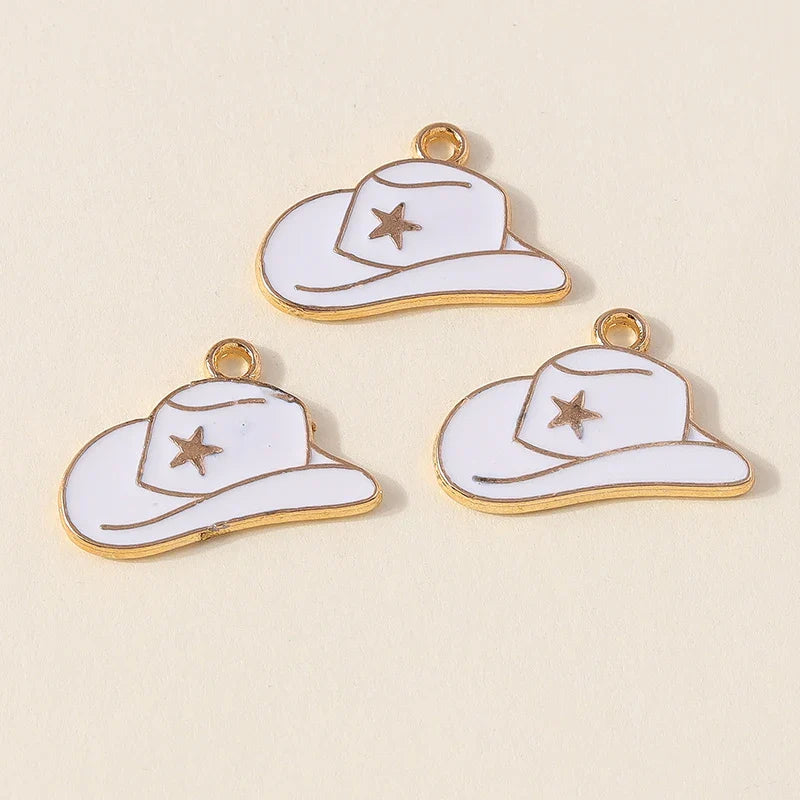 Leslie 10 pièces jolies filles bottes de cowboy et chapeau breloques pendentifs pour la fabrication de bijoux collier boucles d'oreilles bricolage Cowgirl chapeau charme cadeaux