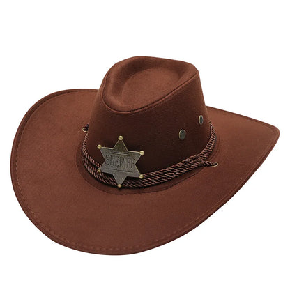 Western Wild West Sheriff Hat With Five Star Party Costume For Men Lady Jazz Cowgirl Wide Cowboy Hat Unique Star Badge Decors