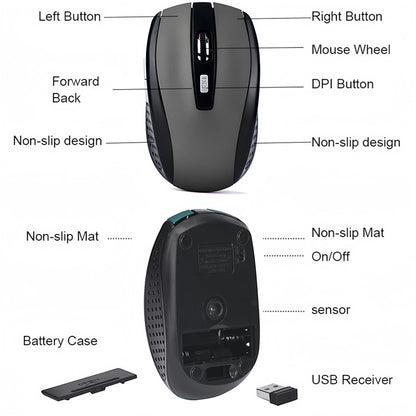 Wireless Mouse 2.4G Silent Mouse Portable Mobile Optical Office Mouse 1600 Adjustable DPI Levels for Notebook PC Laptop MacBook