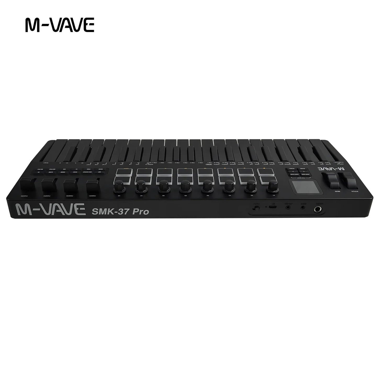 Clavier MIDI M-VAVE All Black PRO 37 touches, 16 tampons RGB, 4 faders, 8 encodeurs, moteur de synthétiseur FM DX-7 intégré, 5 couleurs en option