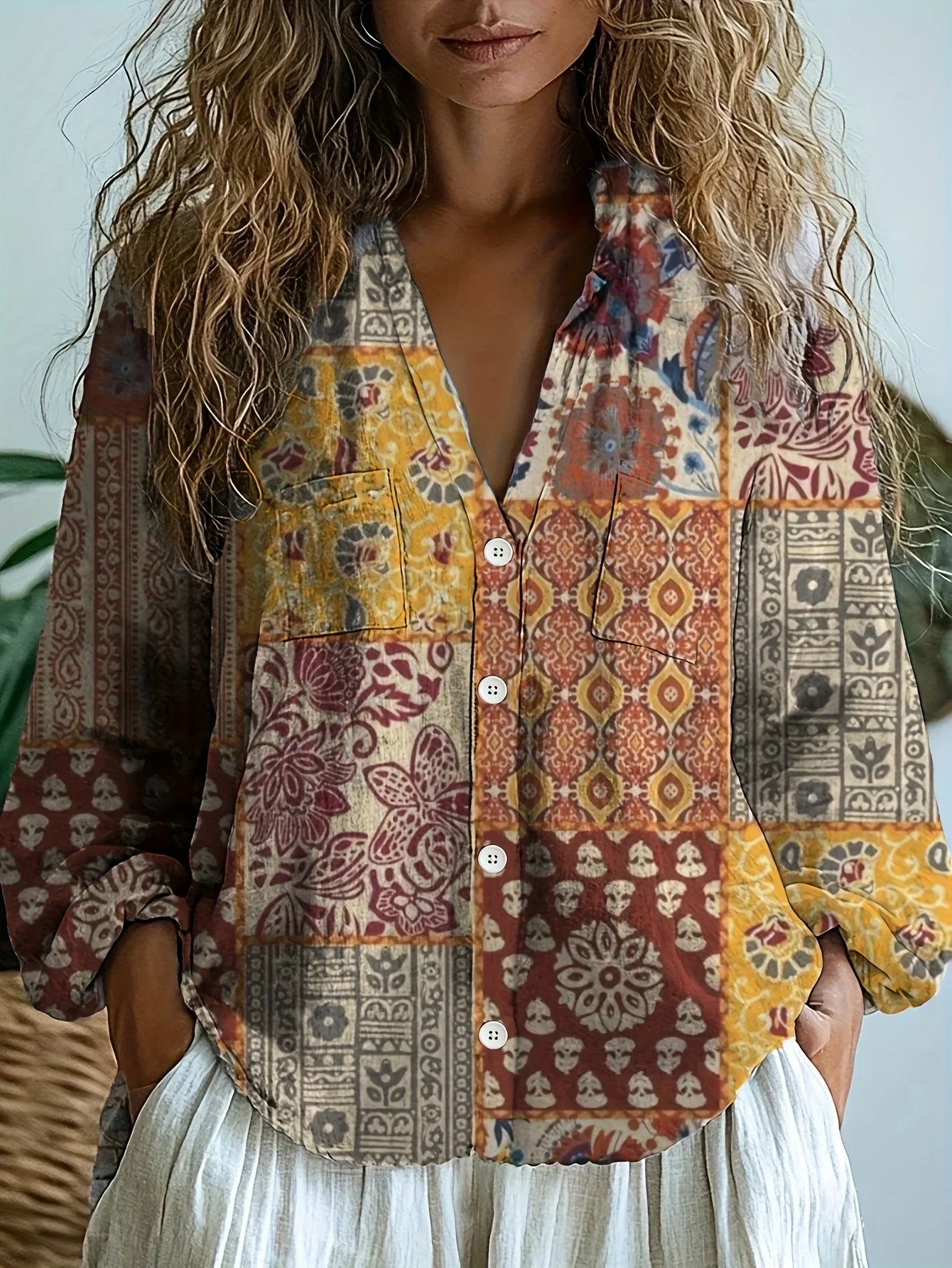 Women's casual western ethnic style commuter long-sleeved shirt