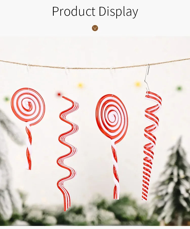 Cannes à bonbons de Noël en acrylique, pendentif béquille torsadé pour arbre de Noël, décorations de Noël pour le Nouvel An, ornements, cadeaux