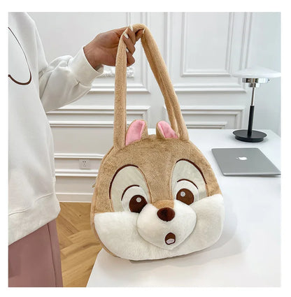 Plush Cartoon Chipmunk Squirrel  Large Capacity Shoulder Bag Sweet Versatile Cute Women's Bag Stitch Mobile Cosmetics Storage