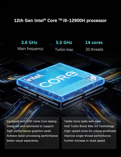 New 12th Gaming Laptop 16.1 Inch Intel i9-12900H NVIDIA RTX 3060 6G Windows11 2.5K IPS Screen 144Hz RGB Keyboard WIFI 6 BT5.2