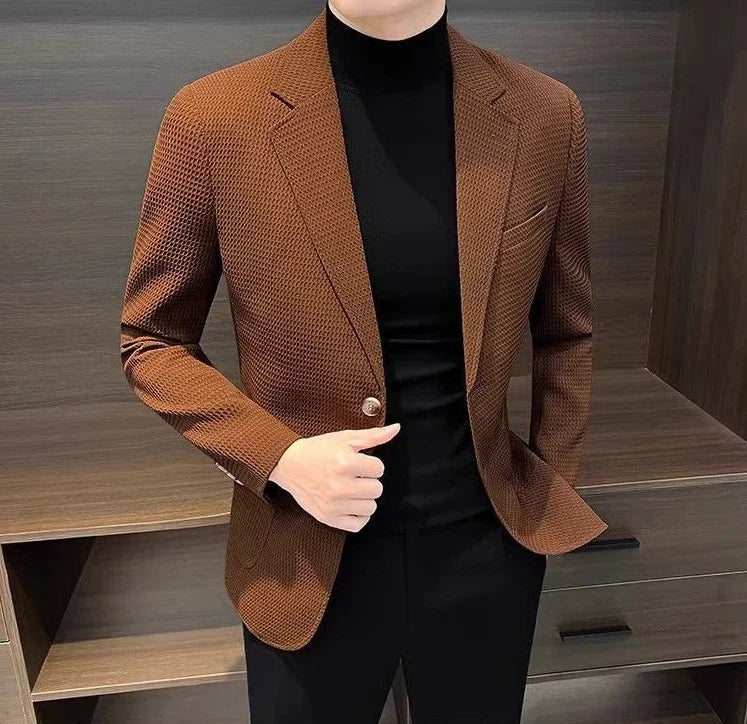 White Brown Jacket For Men Plaid Party Coats Man Suits And Blazers Summer Clothing Casual Menswear Premium Luxury Designer