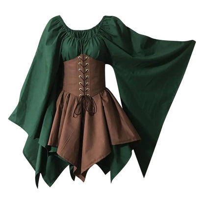 Medieval Costume Women Renaissance Medieval Dress Fairy Elf Traditional Irish Viking Costume Elf Ear for Halloween Party