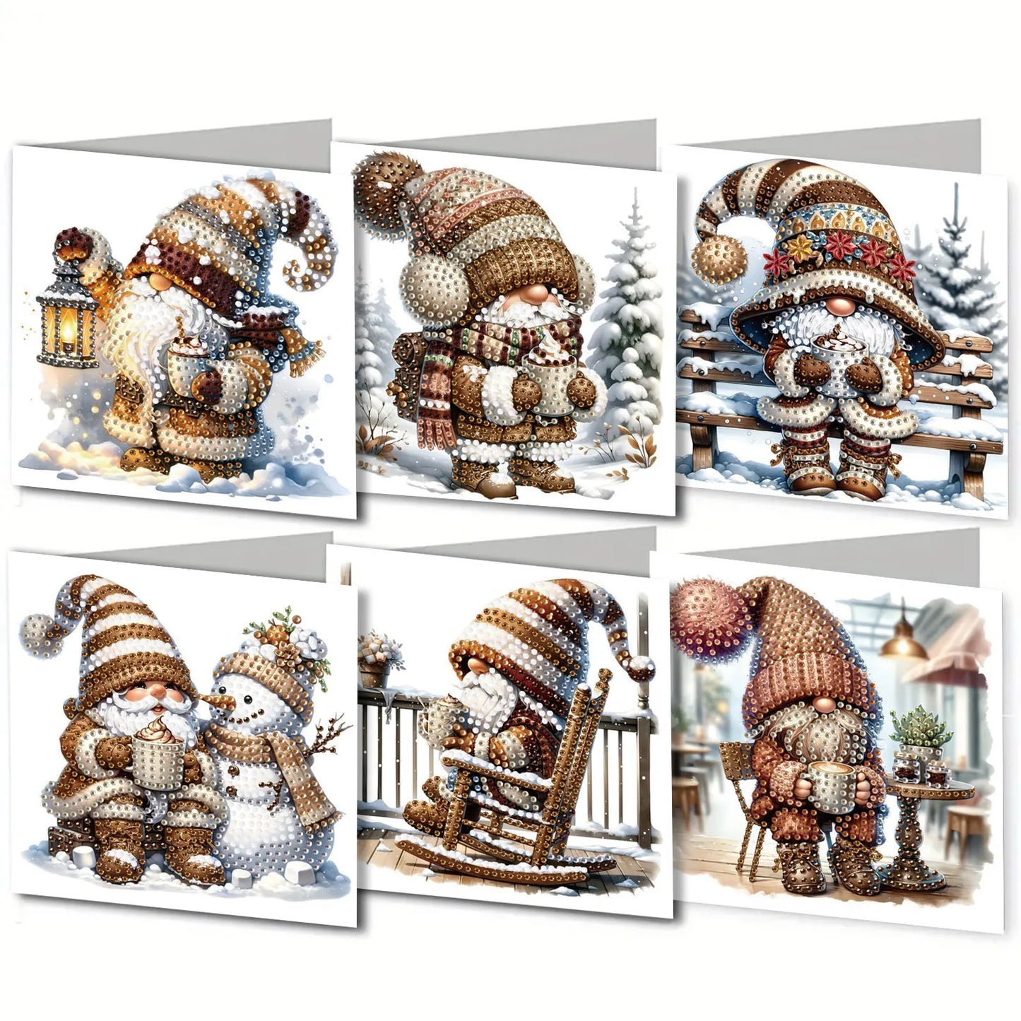 6 DIY diamond paintings Christmas-themed paper greeting cards with diamond stickers are perfect for family gatherings