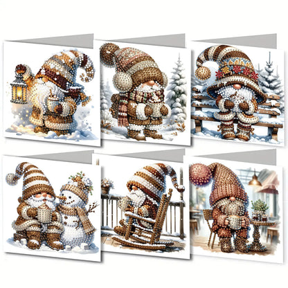 6 DIY diamond paintings Christmas-themed paper greeting cards with diamond stickers are perfect for family gatherings