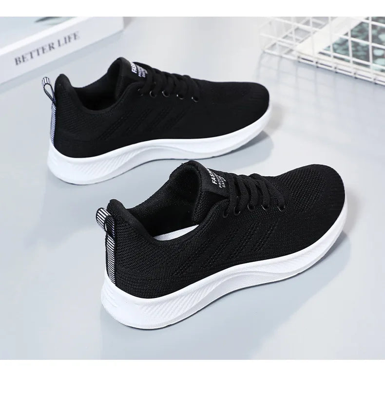 Oulylan Summer Soft Sole Running Shoes Ladies Casual Solid Color Antislip Footwear Outdoor Lace Up Mesh Breathable Sneakers