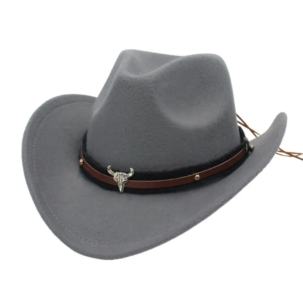 Western Cowboy Hat Jazz Knight Hats For Men Ethnic Style Felt Hats With Bull Shaped Decor Grassland Country Hat Sombrero