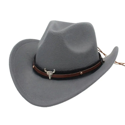 Western Cowboy Hat Jazz Knight Hats For Men Ethnic Style Felt Hats With Bull Shaped Decor Grassland Country Hat Sombrero