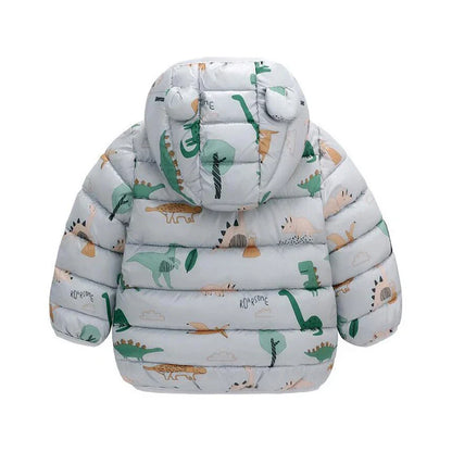 Enfants Garçons Bébé Vestes Légères à Capuche en Duvet Vêtements d'Extérieur Chauds Automne Enfants Filles Manteaux Imprimé Dinosaure Dessin Animé Vêtements Décontractés