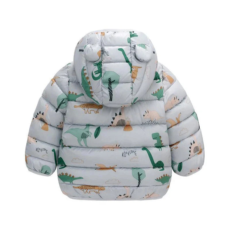 Enfants Garçons Bébé Vestes Légères à Capuche en Duvet Vêtements d'Extérieur Chauds Automne Enfants Filles Manteaux Imprimé Dinosaure Dessin Animé Vêtements Décontractés