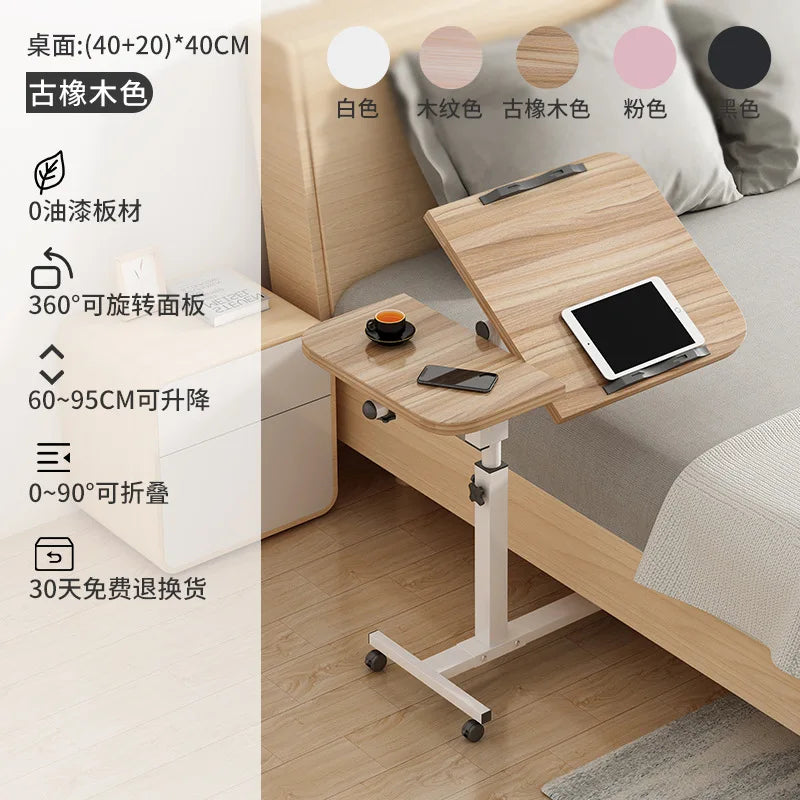 Table de lit inclinable avec roulettes, bureau de chevet réglable en hauteur, 2 ordinateurs de bureau inclinables, bureau sur pied pour ordinateur portable
